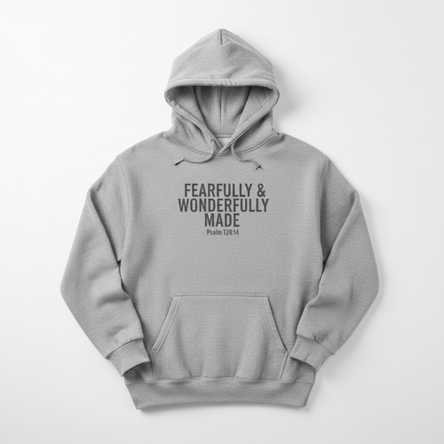 Hoodie gris Fearfully & Wonderfully Made avec verset Psaume 139:14