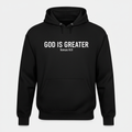 Hoodie noir God Is Greater avec verset Romains 8:31
