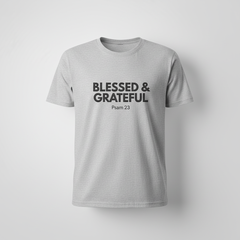 T-Shirt gris Blessed & Grateful avec verset Psaume 23