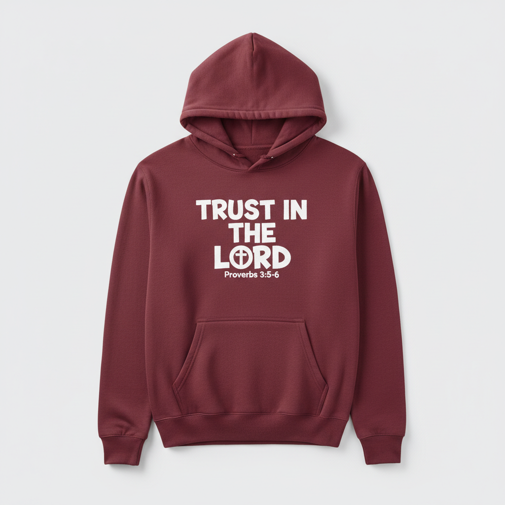 Hoodie bordeaux Trust In The Lord avec verset Proverbes 3:5-6